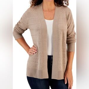 Karen Scott Pointelle Stitch Cardigan Sweater Gray